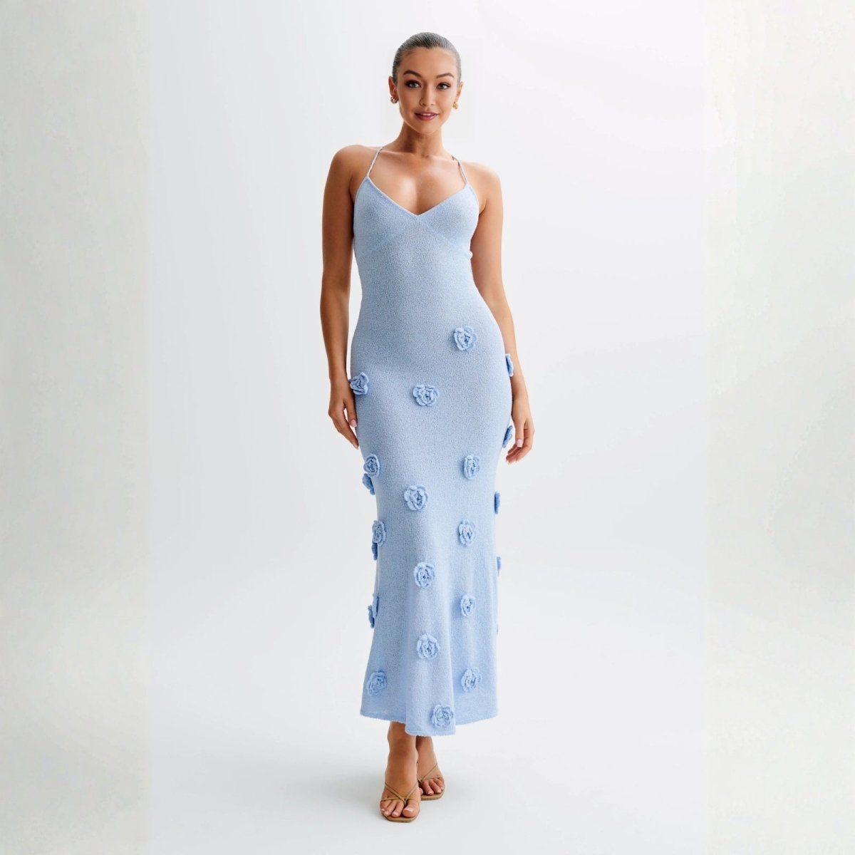 Alexie | Women's Midi Dress with Hand-Applied Rosettes | Elegant Fit for Timeless Style