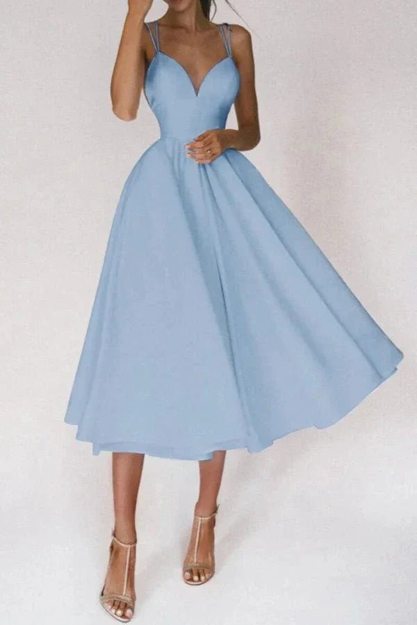 Elegance Collection | Women's A-Line Midi Dress with Plunging Neckline | Perfect Summer Cocktail Dress for Memorable Occasions