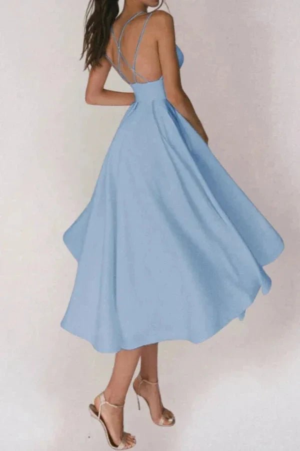 Elegance Collection | Women's A-Line Midi Dress with Plunging Neckline | Perfect Summer Cocktail Dress for Memorable Occasions