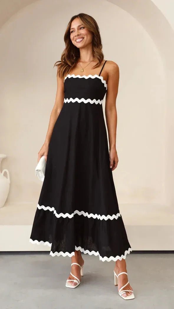 Elegant Maxi Dresses for Women with Adjustable Straps & Ric Rac Trim for Feminine Style