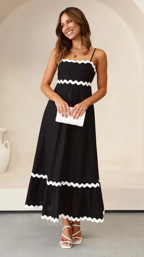 Elegant Maxi Dresses for Women with Adjustable Straps & Ric Rac Trim for Feminine Style