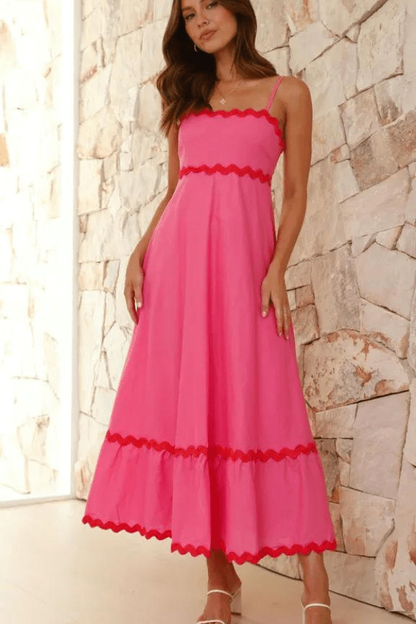 Elegant Maxi Dresses for Women with Adjustable Straps & Ric Rac Trim for Feminine Style