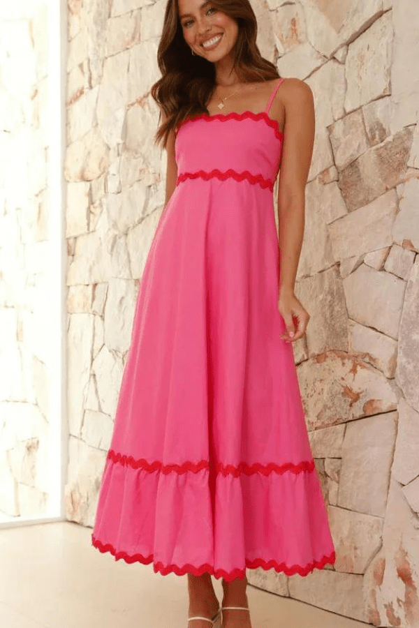Elegant Maxi Dresses for Women with Adjustable Straps & Ric Rac Trim for Feminine Style