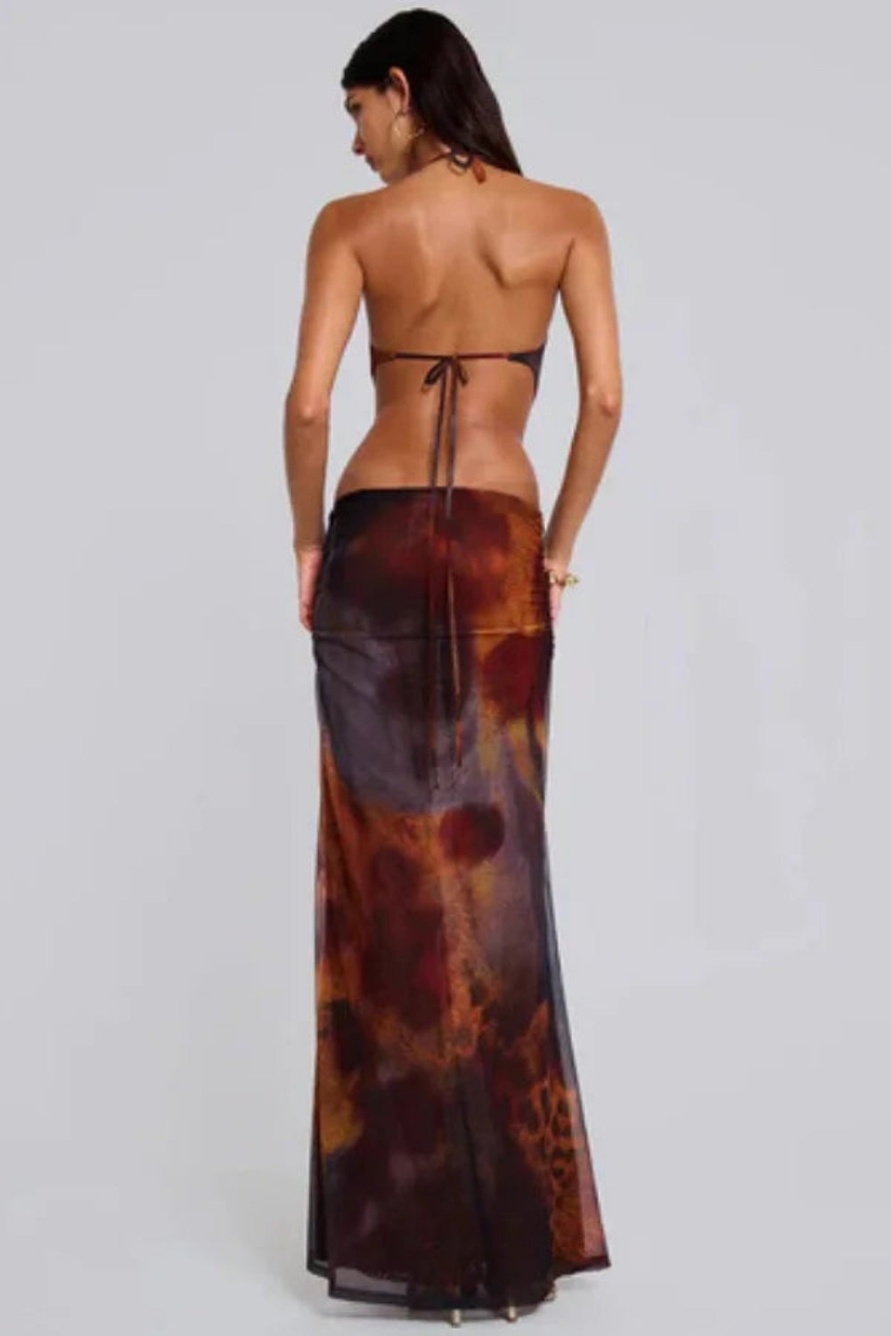 Elegant | Sheer Maxi Dress with Leopard Print & Golden Butterfly Accent | Stylish Long Dress for Unforgettable Evening Wear