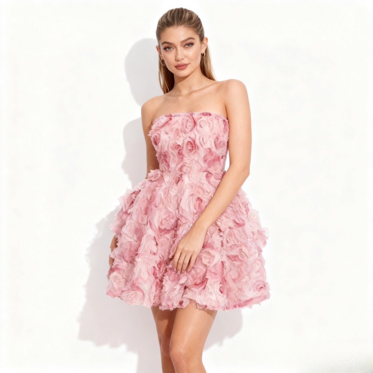 Organza Rosette Dress for Women with Hand-Sculpted Details | Elegant Long Dress for Special Occasions